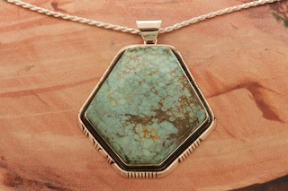 3 1/4" Long Genuine Number 8 Mine Turquoise Sterling Silver Native American Pendant